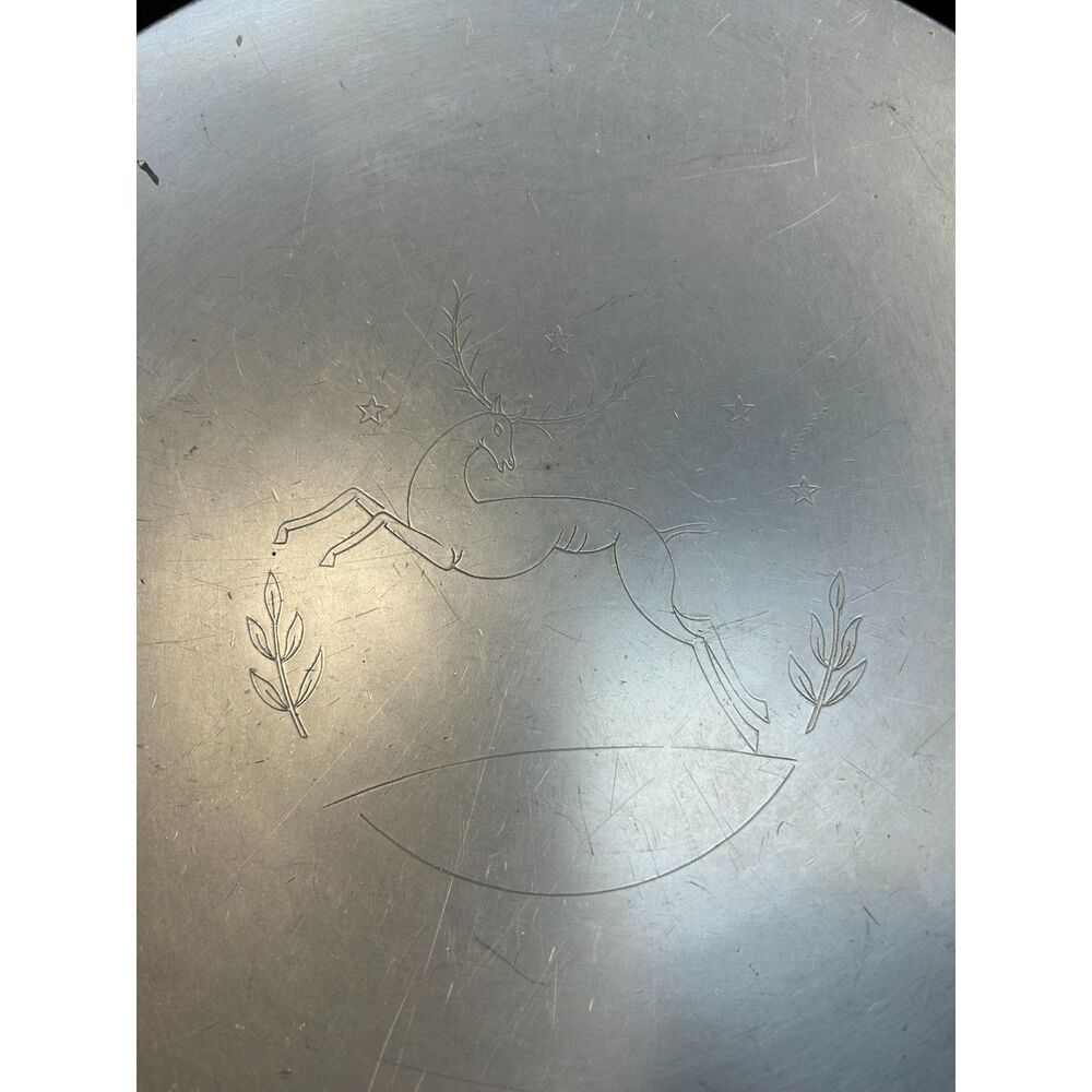 Christmas Reindeer Metal Plate Platter 10in Stamped Holiday Winter Wall Decor
